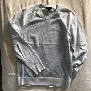 White/Gray V-neck striped sweater